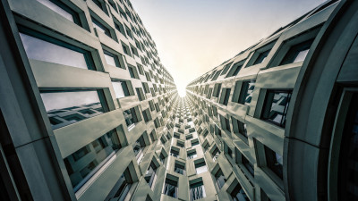 Between buildings
