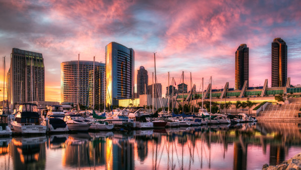 Sunset in San Diego harbor