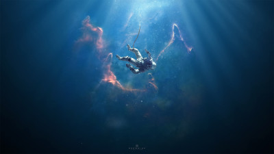 Astronaut, nebula, surreal, stars, space