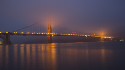 Golden Gate Bridge after the sunset