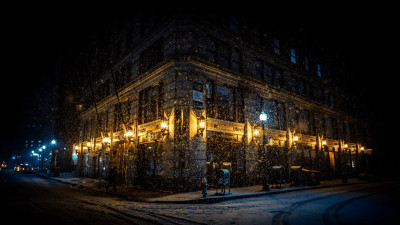 Snowing on the city streets