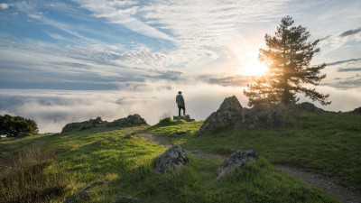 Traveler admiring the sunset