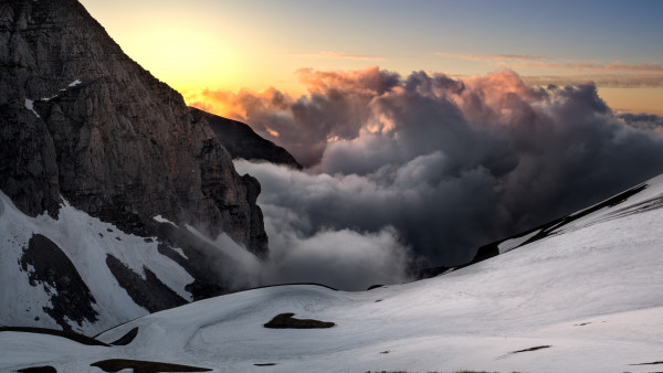 Sunset, snow, mountains, super landscape