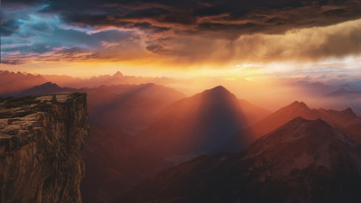 Sunset between clouds