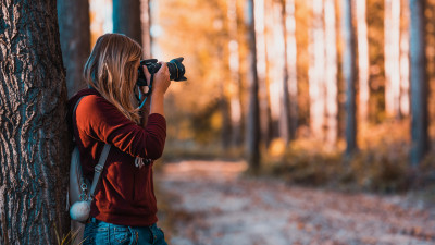 Photographer takes pictures in nature