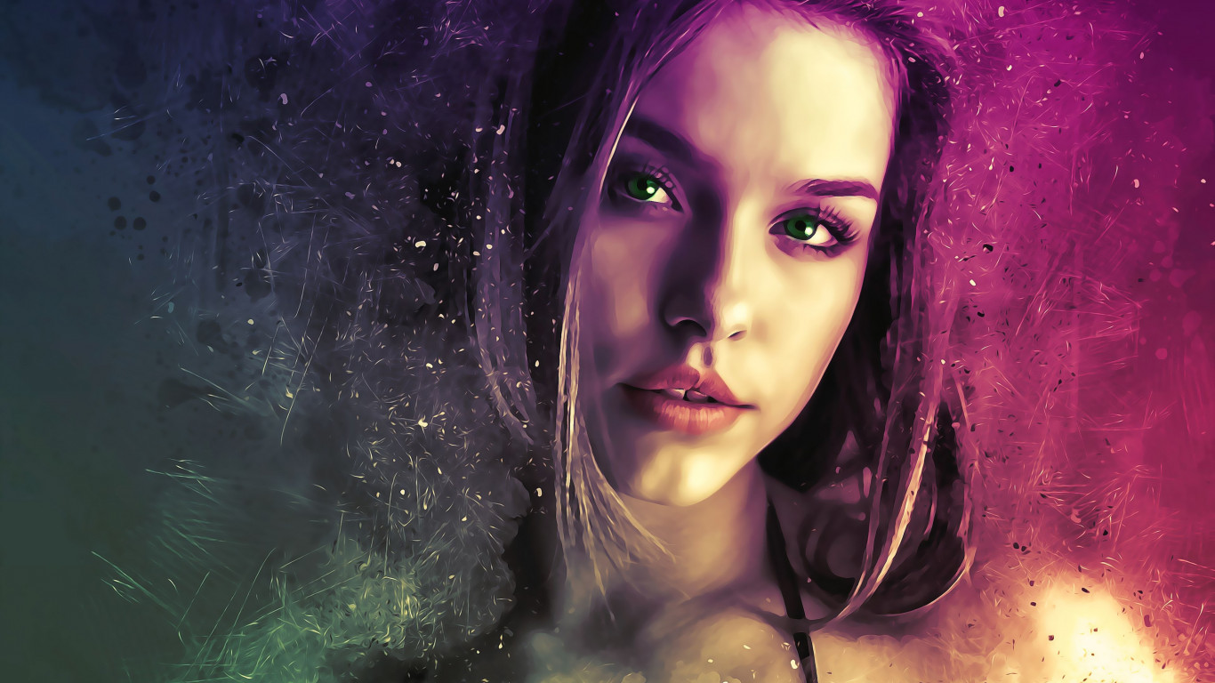 Beautiful illustration with a girl portrait wallpaper 1366x768